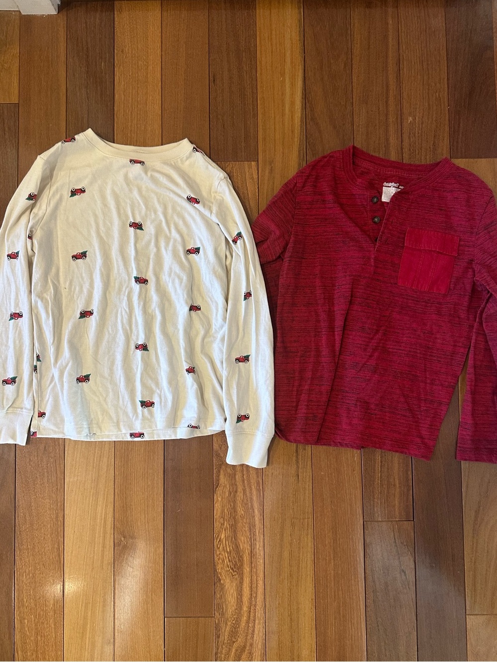 Cat & Jack Red Henley and Cream Truck Print Long-Sleeve Tops